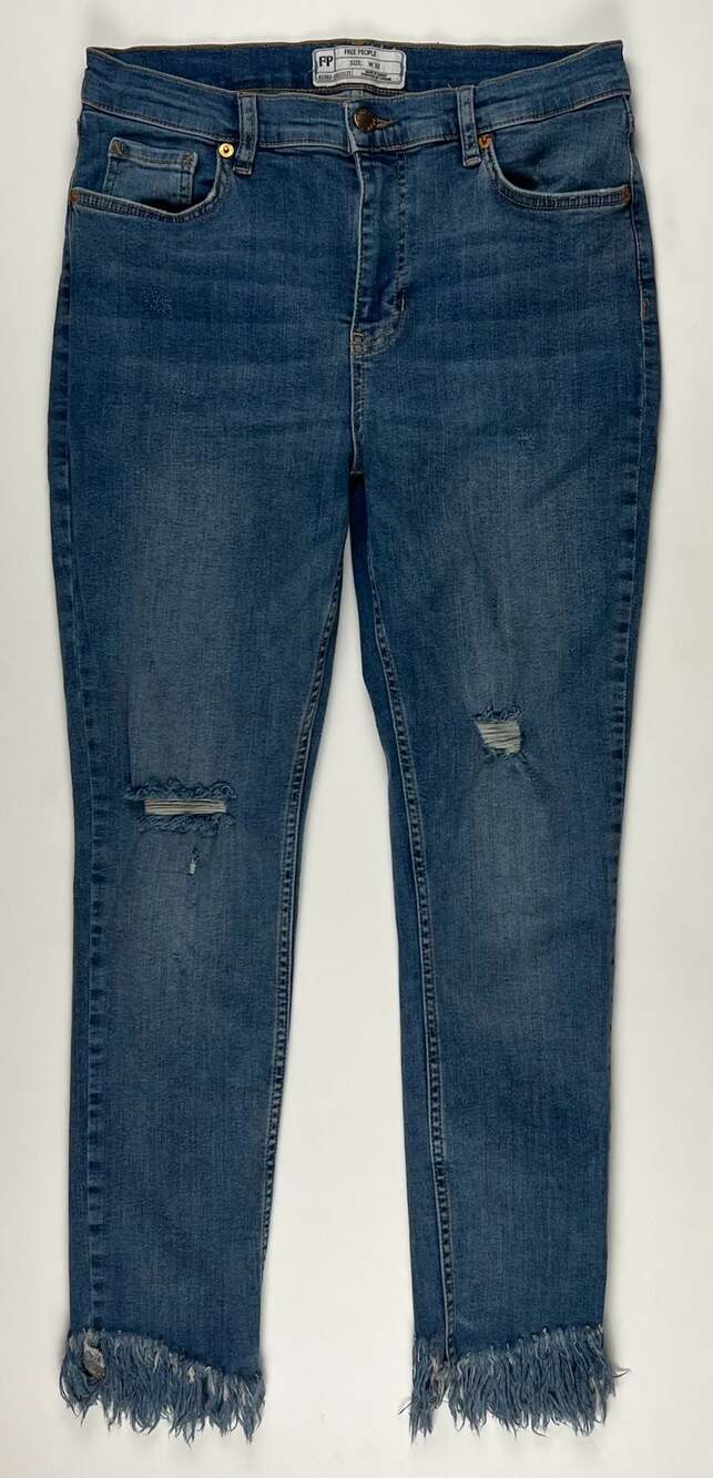 Free People Distressed Raw Frayed Hem Skinny Jeans, Size 30